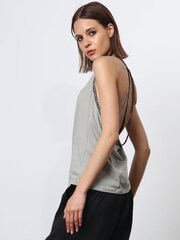 Religion Grey Beaded Open Back Halter Neck Jersey Top - Image 4 of 6