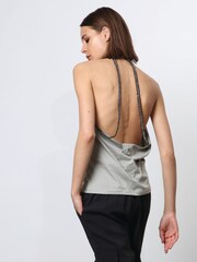 Religion Grey Beaded Open Back Halter Neck Jersey Top - Image 5 of 6