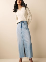 Bleach Blue Denim Maxi Skirt - Image 1 of 6