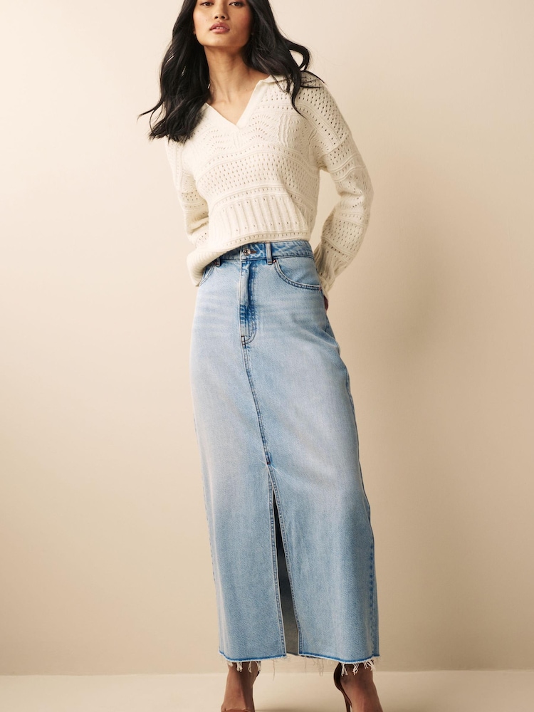 Bleach Blue Denim Maxi Skirt - Image 1 of 6
