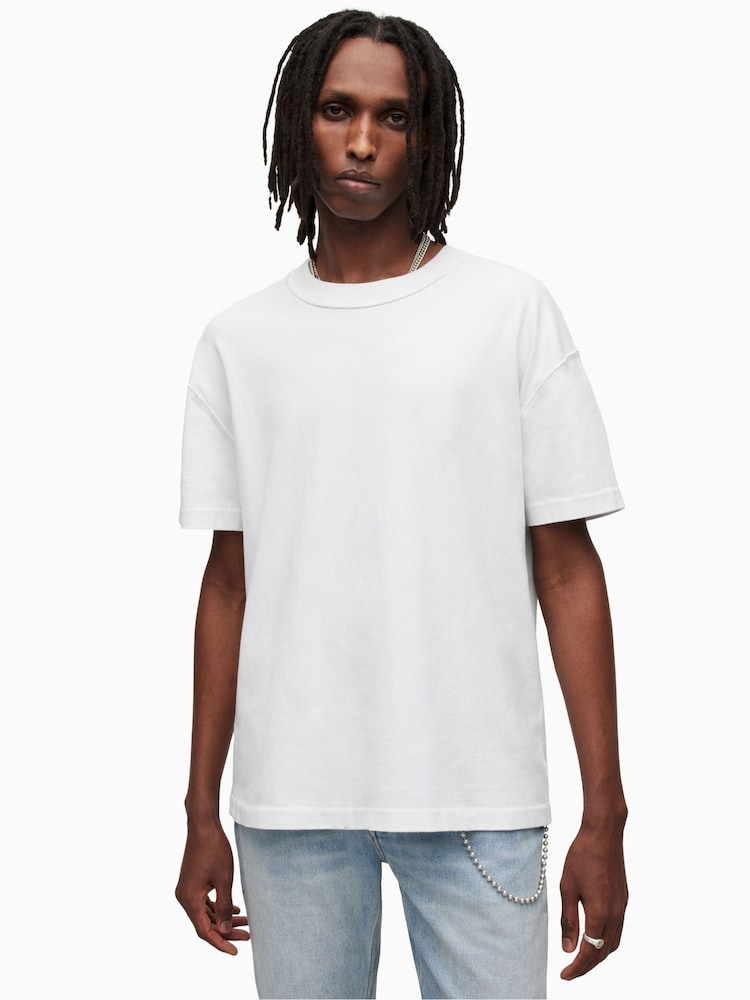 AllSaints White 100% Cotton Isac Short Sleeve Crew T-Shirt - Image 1 of 7 AllSaints White 100% Cotton Isac Short Sleeve Crew T-Shirt - Image 1 of 7