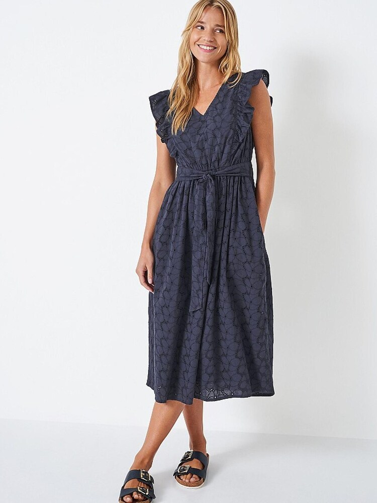Crew Clothing Company Blue Cotton Embroidered Dress - Image 1 of 4