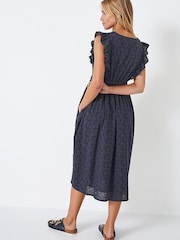 Crew Clothing Company Blue Cotton Embroidered Dress - Image 2 of 4