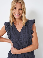 Crew Clothing Company Blue Cotton Embroidered Dress - Image 3 of 4