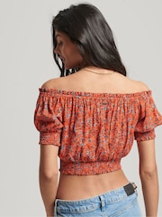 Superdry Orange Smocked Short Sleeve Crop Top - Image 2 of 6
