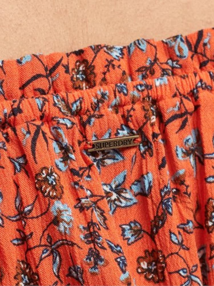 Superdry Orange Smocked Short Sleeve Crop Top - Image 6 of 6