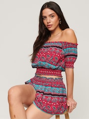 Superdry Pink Smocked Short Sleeve Crop Top - Image 1 of 6