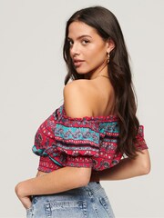 Superdry Pink Smocked Short Sleeve Crop Top - Image 2 of 6