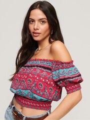 Superdry Pink Smocked Short Sleeve Crop Top - Image 3 of 6