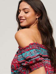Superdry Pink Smocked Short Sleeve Crop Top - Image 5 of 6