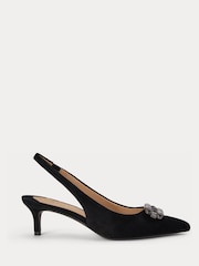 Lauren Ralph Lauren Black Lolah Suede Kitten Heel Jewelled Slingback - Image 1 of 3