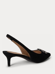 Lauren Ralph Lauren Black Lolah Suede Kitten Heel Jewelled Slingback - Image 2 of 3