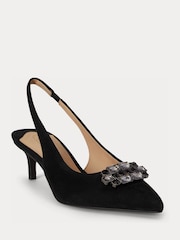 Lauren Ralph Lauren Black Lolah Suede Kitten Heel Jewelled Slingback - Image 3 of 3