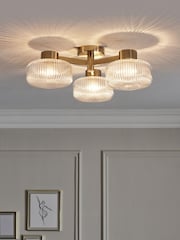 Brass Lexington 3 Light Flush Fitting Ceiling Light - Image 1 of 5