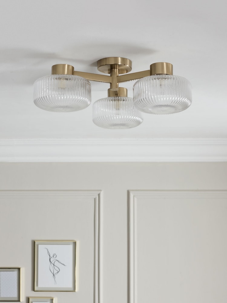 Brass Lexington 3 Light Flush Fitting Ceiling Light - Image 2 of 5