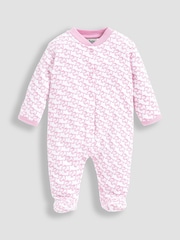 JoJo Maman Bébé Pink Personalised Little Elephants Cotton Baby Sleepsuit - Image 1 of 2