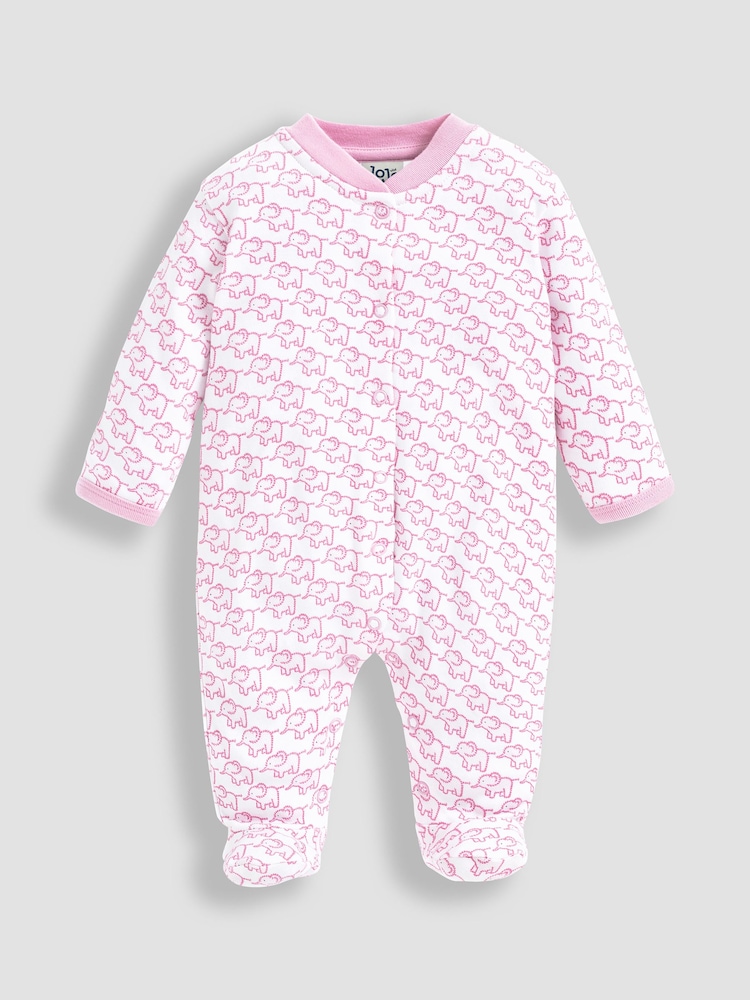 JoJo Maman Bébé Pink Personalised Little Elephants Cotton Baby Sleepsuit - Image 1 of 2
