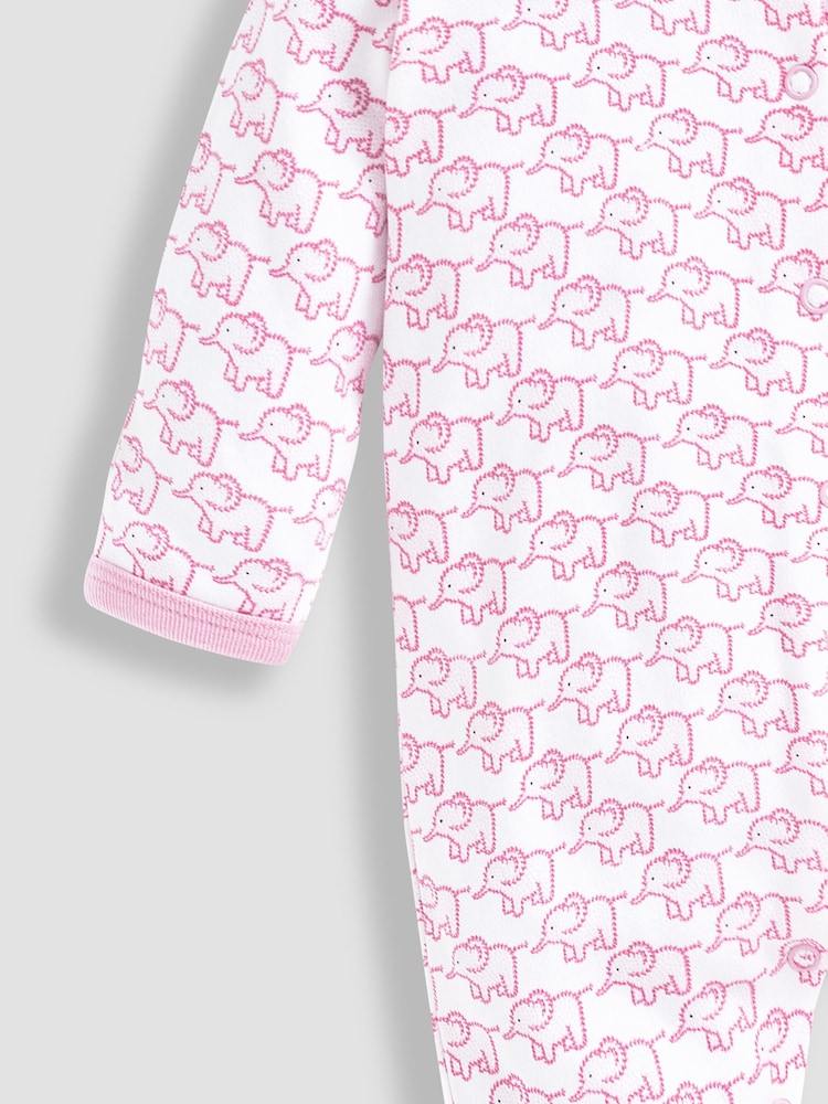 JoJo Maman Bébé Pink Personalised Little Elephants Cotton Baby Sleepsuit - Image 2 of 2