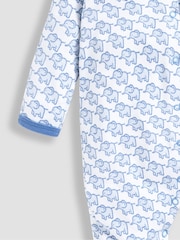 JoJo Maman Bébé Blue Personalised Little Elephants Cotton Baby Sleepsuit - Image 3 of 3
