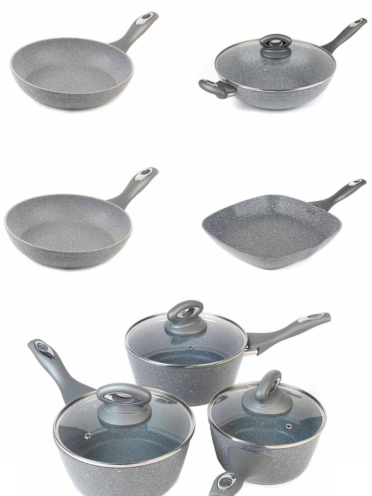 Salter Grey Marblestone 5 Piece Fry Pan Set 20, 24, 28cm - Image 1 of 4