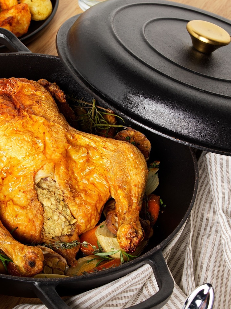 Russell Hobbs Black Cast Iron 30cm Shallow Casserole Dish - Image 1 of 4