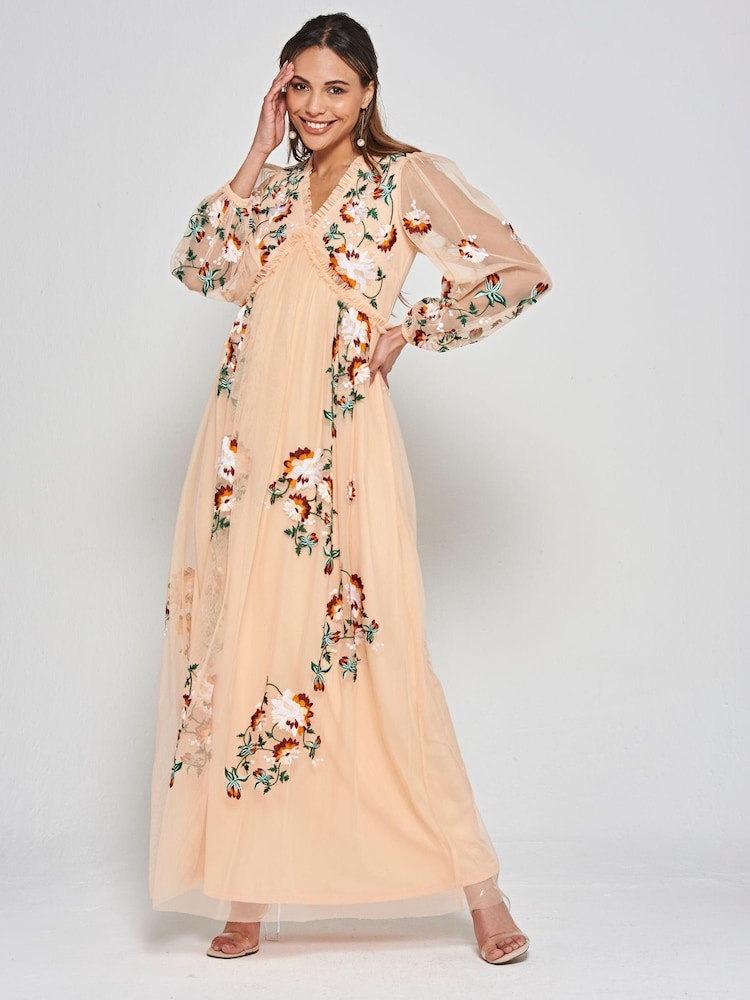 Frock and Frill Orange Embroidered Dress - Image 1 of 5