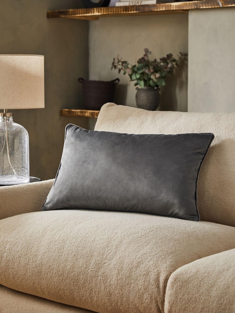 Charcoal Grey 40 x 59cm Matte Velvet Cushion - Image 1 of 6