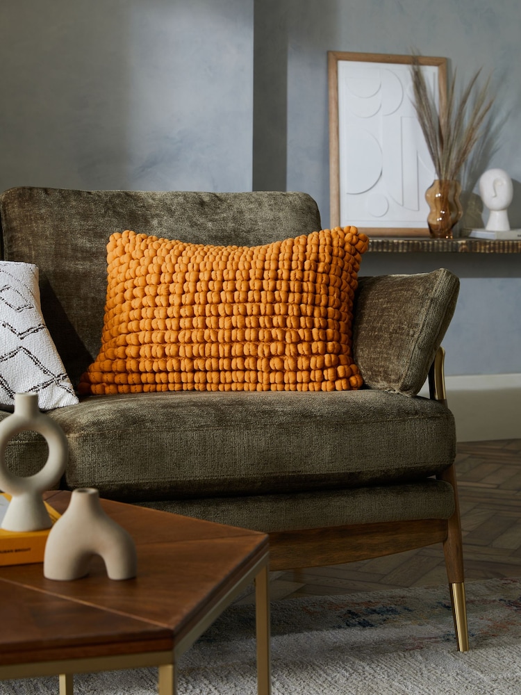 Ochre Yellow 40 x 59cm Global Bobble 100% Cotton Cushion - Image 1 of 5