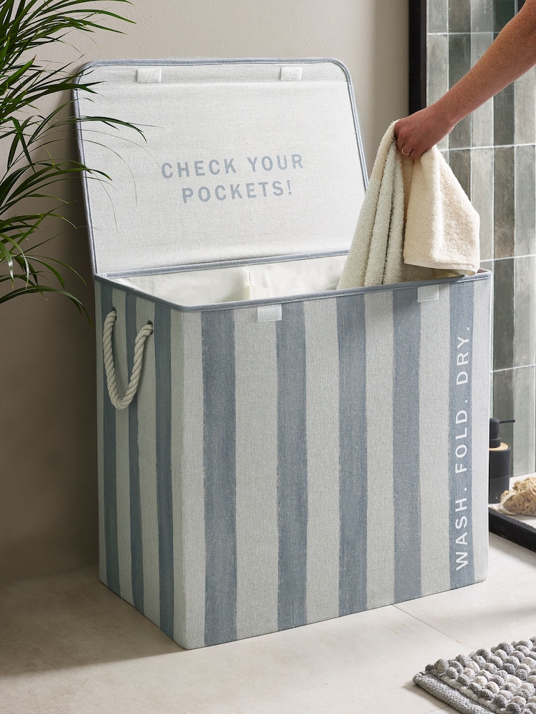 Blue Collapsible Stripe Sorter Laundry Basket - Image 2 of 6