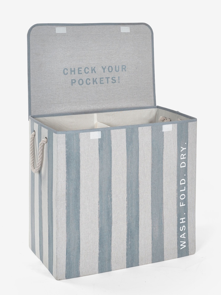 Blue Collapsible Stripe Sorter Laundry Basket - Image 6 of 6