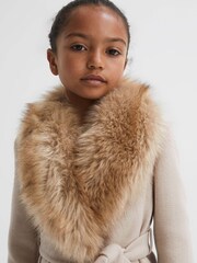 Reiss Oatmeal Brooks Senior Fur Collar Wool Coat - Image 4 of 7