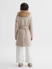 Reiss Oatmeal Brooks Senior Fur Collar Wool Coat - Image 5 of 7