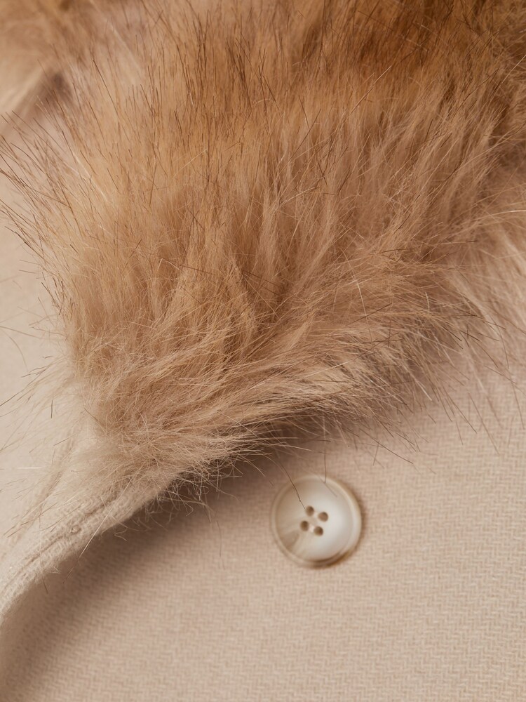 Reiss Oatmeal Brooks Senior Fur Collar Wool Coat - Image 7 of 7