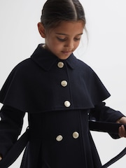 Reiss Navy Rose 9-14 yrs Wool Shoulder Cape Coat - Image 1 of 6