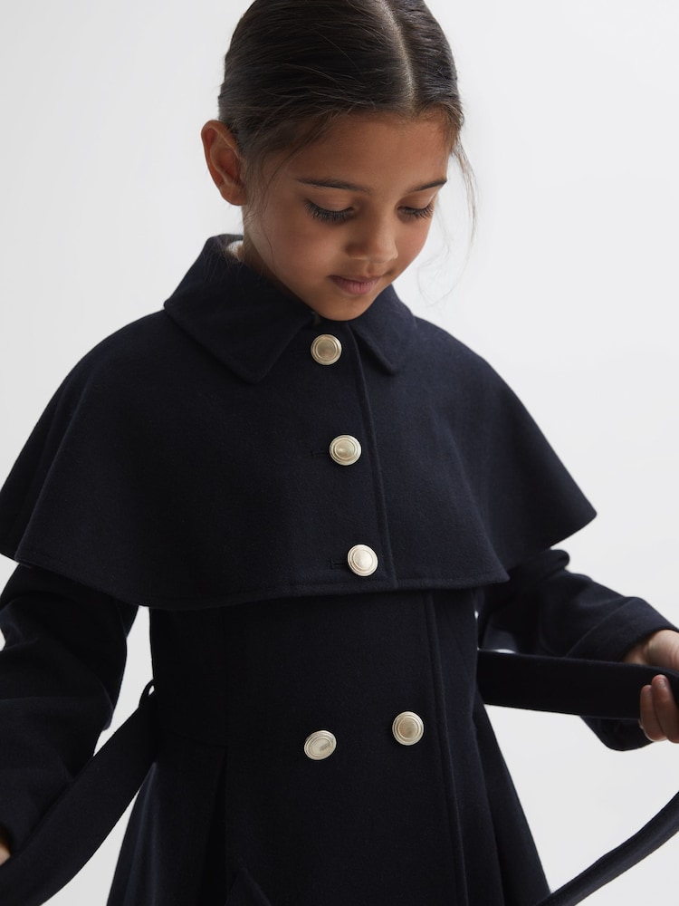 Reiss Navy Rose 9-14 yrs Wool Shoulder Cape Coat - Image 1 of 6