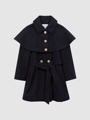 Reiss Navy Rose 9-14 yrs Wool Shoulder Cape Coat - Image 2 of 6