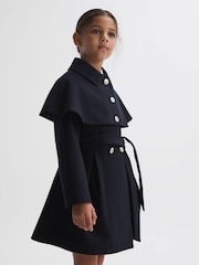 Reiss Navy Rose 9-14 yrs Wool Shoulder Cape Coat - Image 3 of 6