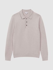 Reiss Oatmeal Melange Sharp Long Sleeve Polo Shirt - Image 2 of 6