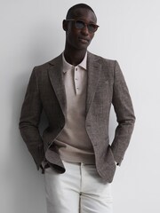 Reiss Oatmeal Melange Sharp Long Sleeve Polo Shirt - Image 6 of 6