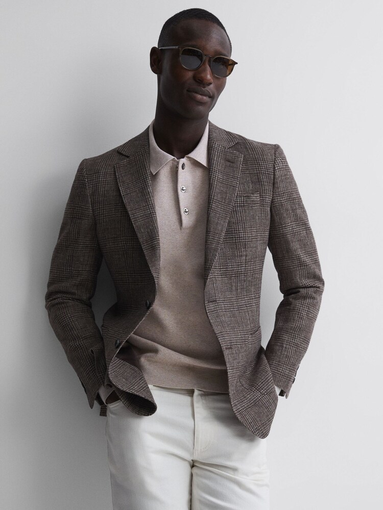 Reiss Oatmeal Melange Sharp Long Sleeve Polo Shirt - Image 6 of 6