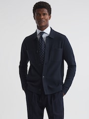 Reiss Navy/White Forester Long Sleeve Button-Through Cardigan - Image 1 of 4