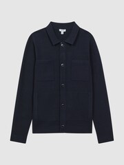 Reiss Navy/White Forester Long Sleeve Button-Through Cardigan - Image 2 of 4