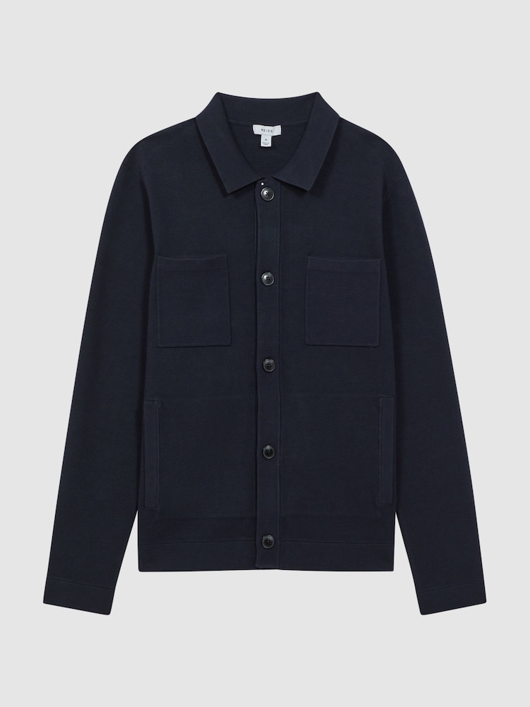 Reiss Navy/White Forester Long Sleeve Button-Through Cardigan - Image 2 of 4