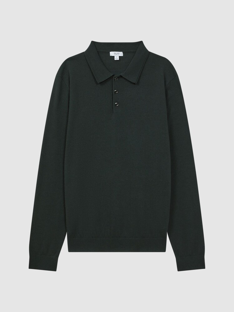 Reiss Forest Trafford Merino Wool Polo Shirt - Image 2 of 4 Reiss Forest Trafford Merino Wool Polo Shirt - Image 2 of 4
