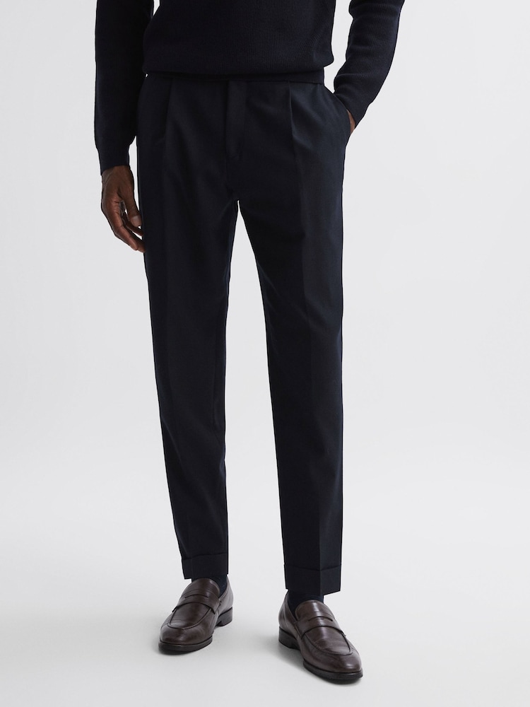 Reiss Navy Beadnell Slim Fit Brushed Wool Trousers - Image 1 of 4