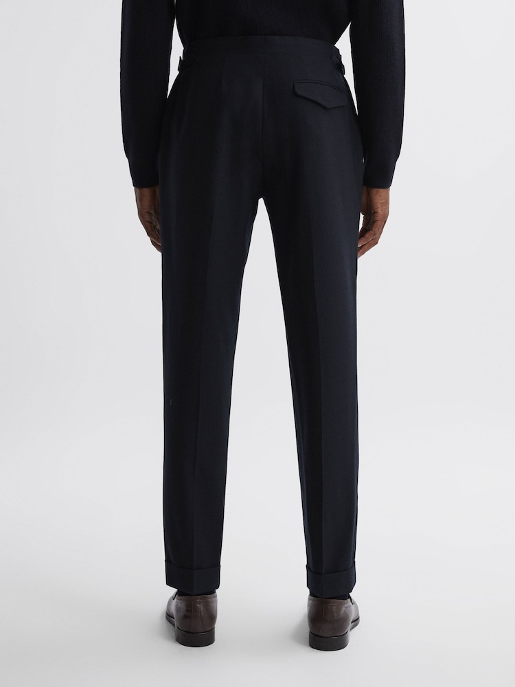 Reiss Navy Beadnell Slim Fit Brushed Wool Trousers - Image 4 of 4