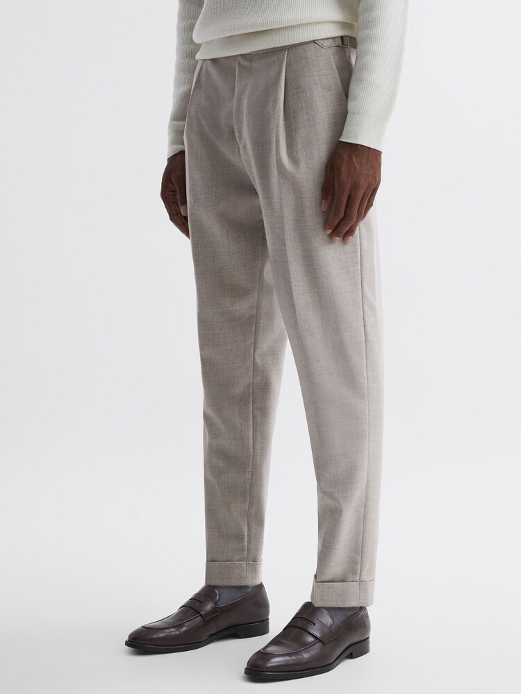 Oatmeal - Pantalones de lana cepillada y corte slim Beadnell de Reiss - Imagen 1 de 4