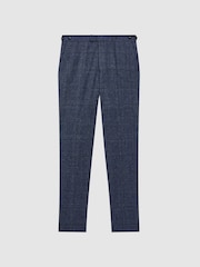 Reiss Indigo Barrett Slim Fit Wool-Linen Check Trousers - Image 2 of 4
