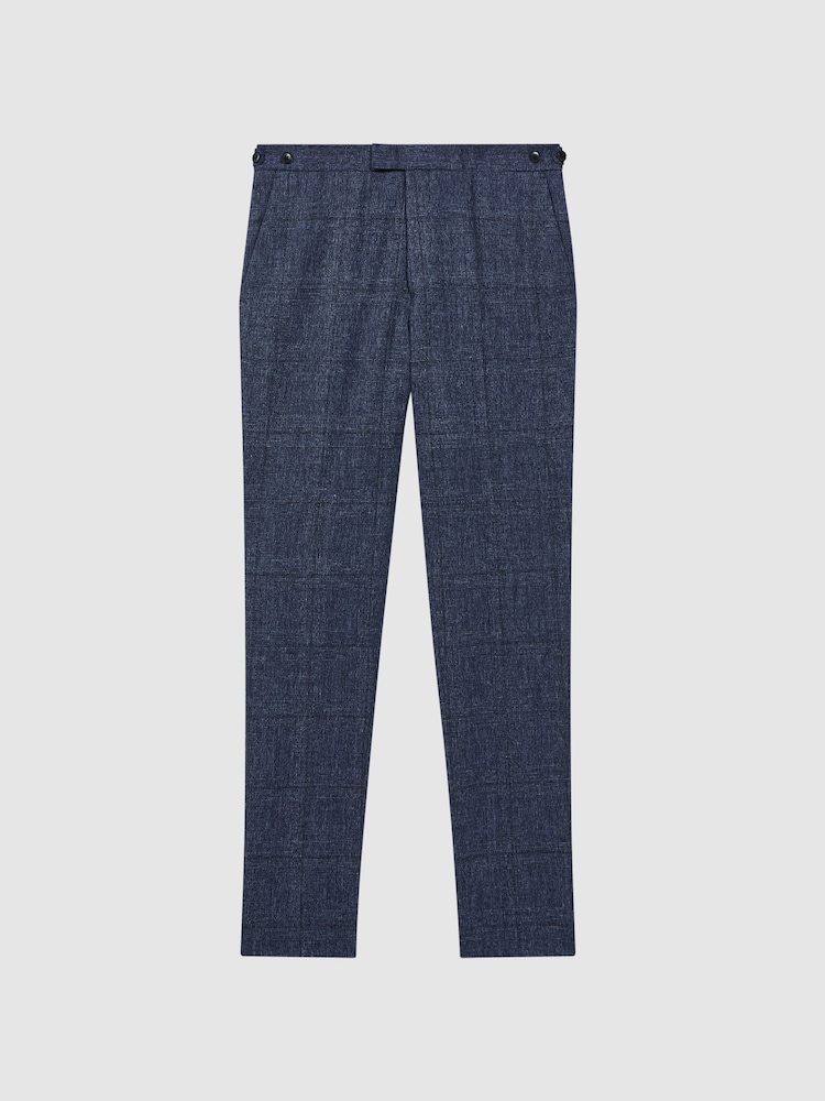 Reiss Indigo Barrett Slim Fit Wool-Linen Check Trousers - Image 2 of 4
