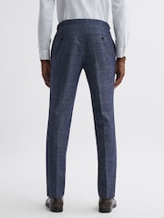 Reiss Indigo Barrett Slim Fit Wool-Linen Check Trousers - Image 4 of 4